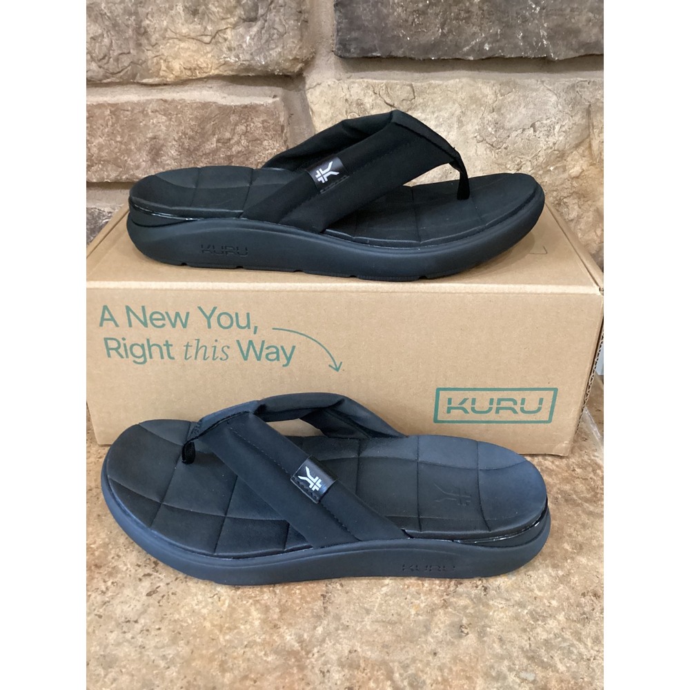 KURU Moment Flip Womens 10 Jet Black Orthopedic Arch Support Comfort Sandals New